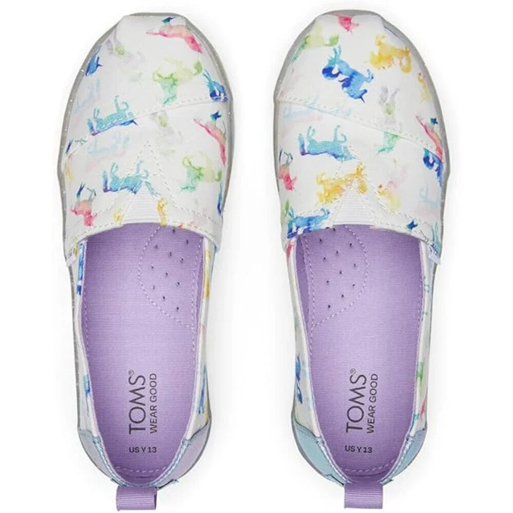 Toms Alpargata 10020115 Sneakers Kids 6 White Unicorn Print Slip On Shoes GAL975